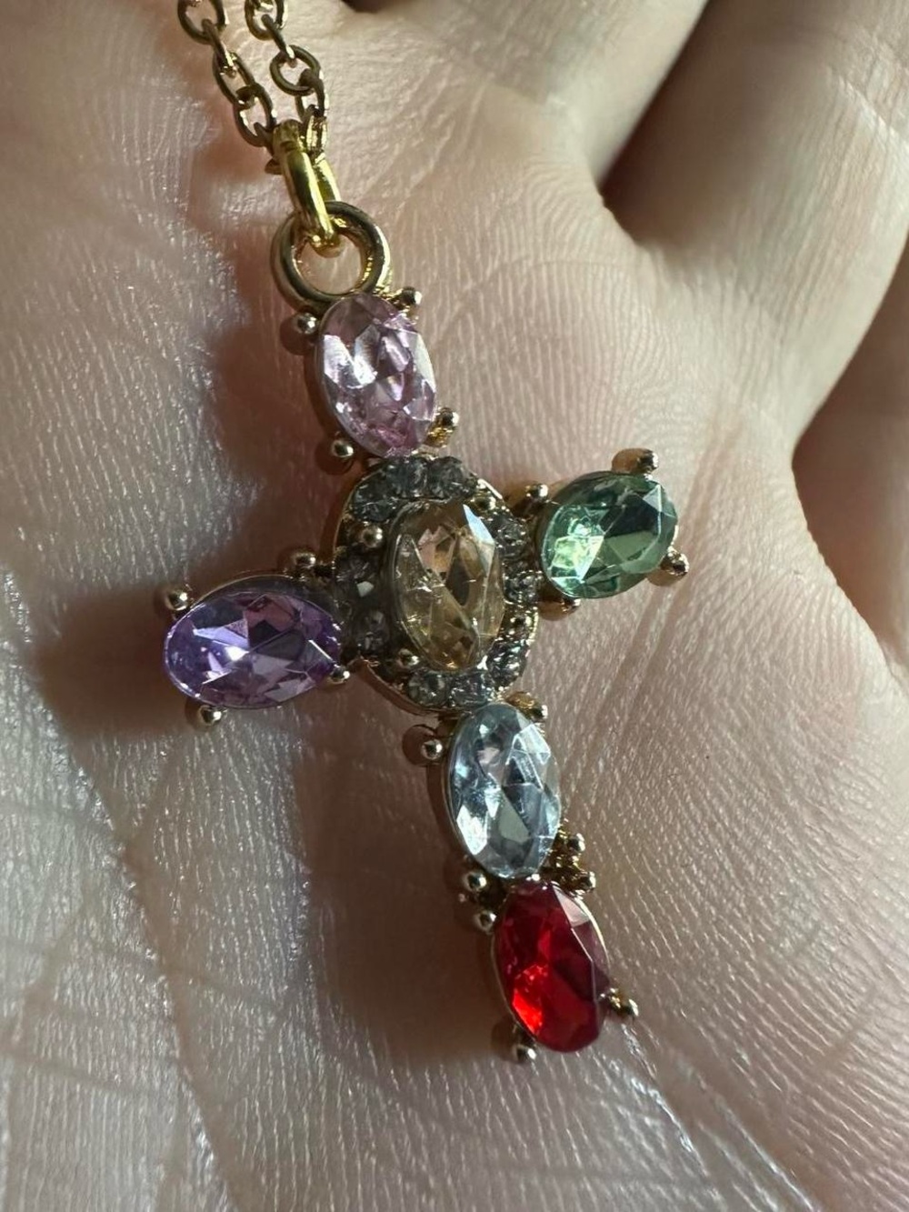 Colorful Rhinestone Cross Necklace - Picture 4 of 6